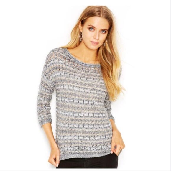 Lucky Brand Silver Gray Glitter Knit Longsleeve Lightweight Sweater - Picture 1 of 9